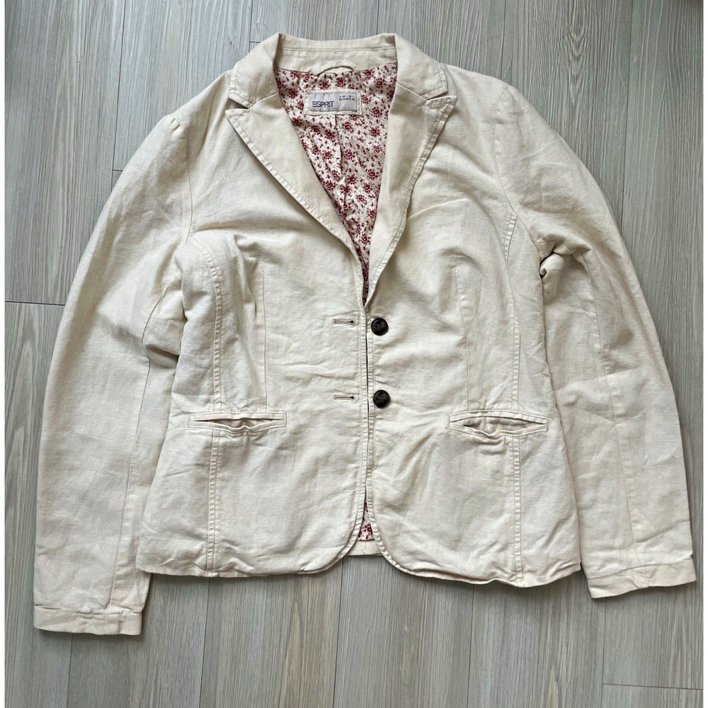 Esprit Women's Cream Blazer Jacket Sz S Floral Lined Chic Fall Layer Preppy